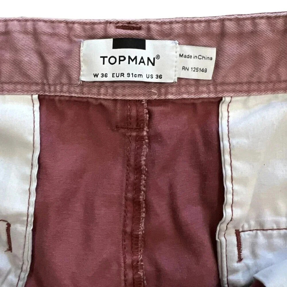 Topman Burgundy Button Closure Chino Shorts 36 - Picture 3 of 3